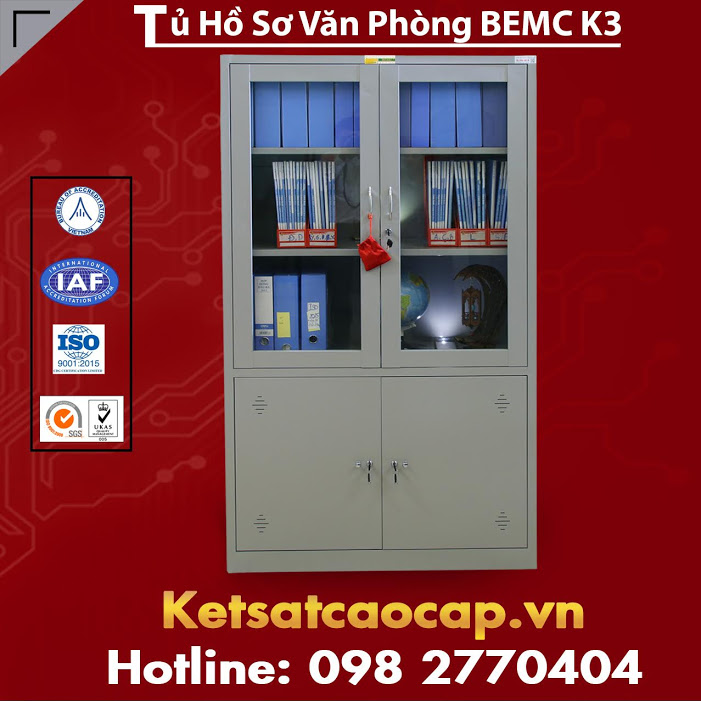 Tủ Hồ Sơ BEMC K3 Có 2 Cánh Kính và 2 Cánh Sắt Rẻ Tận Gốc Tại Kho Hàng