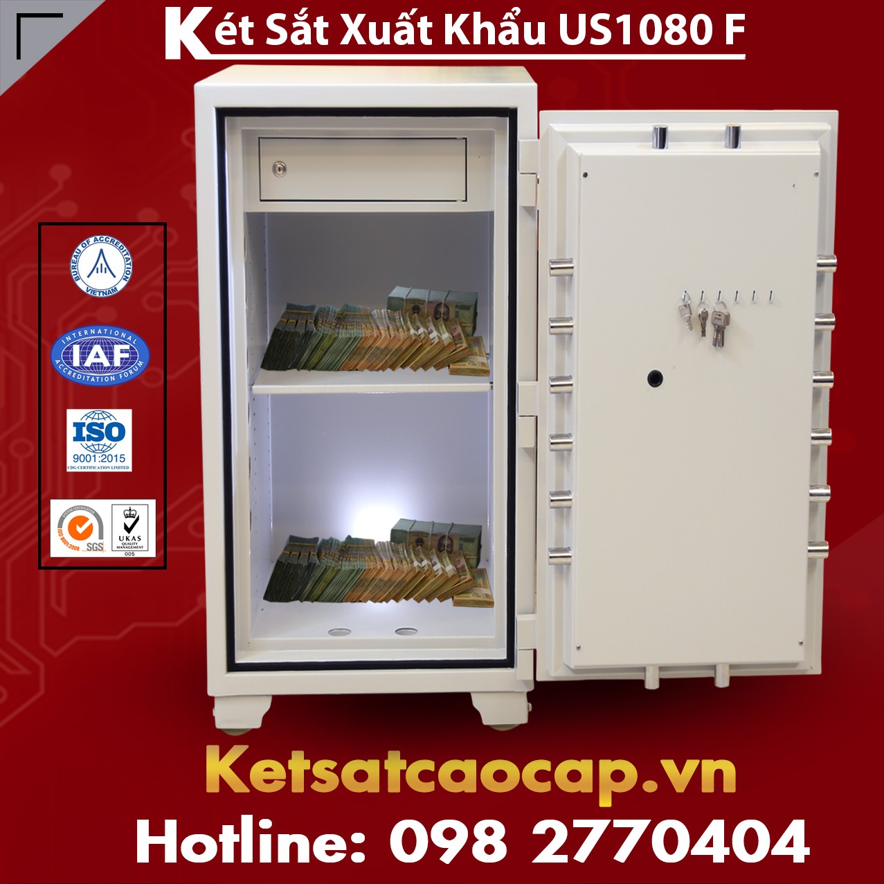 Két Sắt Xuất Khẩu US 1080 F White Két An Toàn Khoá Thông Minh Cao Cấp