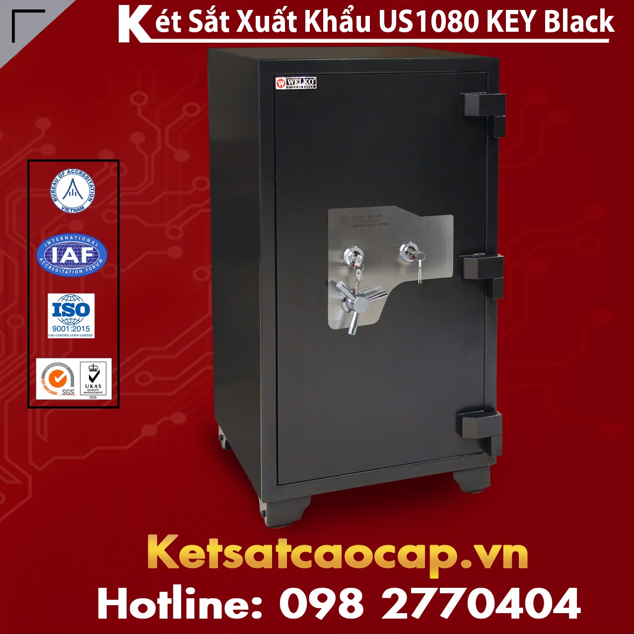 Két Sắt Xuất Khẩu US1080 KEY Black Top Két Sắt Đúc Đặc Chống Cháy Trộm