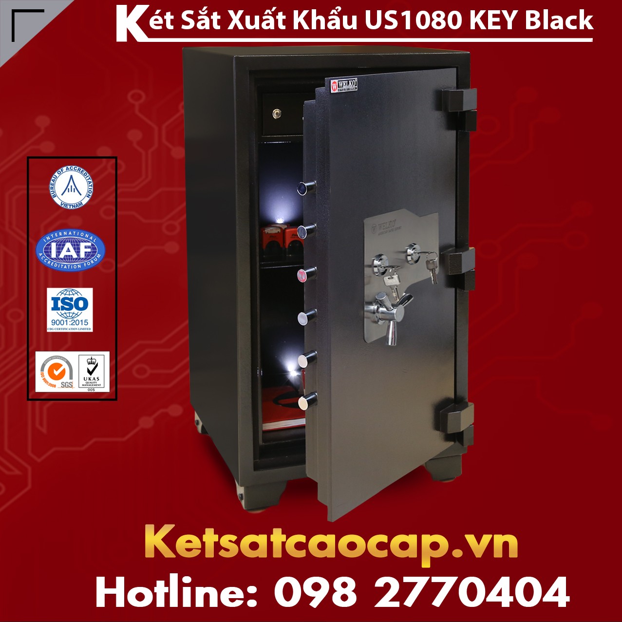 Két Sắt Xuất Khẩu US 1080 KEY Black Két Sắt Đúc Đặc Cửa Két Siều Dày