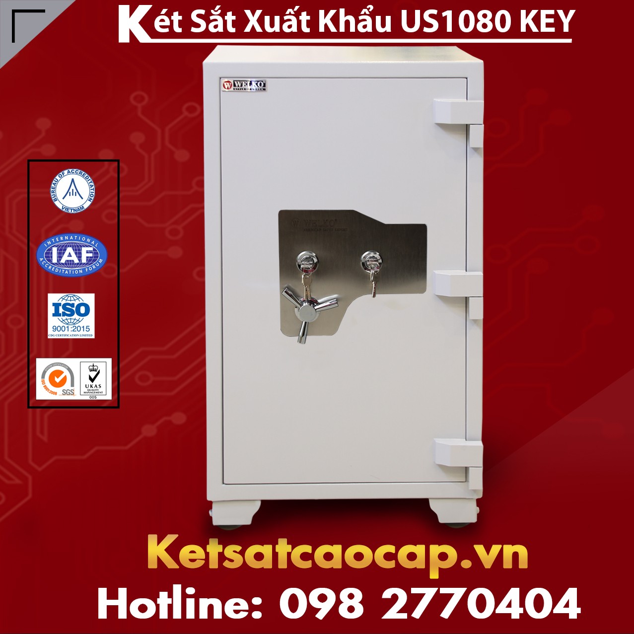 Két Sắt Xuất Khẩu US 1080 KEY White Két Sắt Khoá Cơ Bảo Mật Cao Cấp