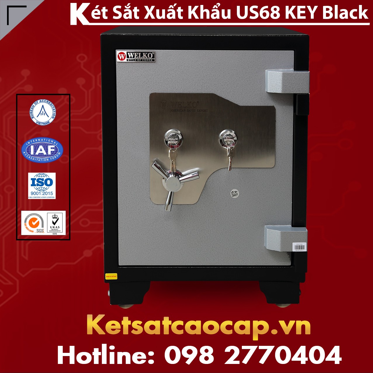 Két Sắt Xuất Khẩu US 68 KEY Black Vững Chắc, Chống Phá, Chống Trộm Cao