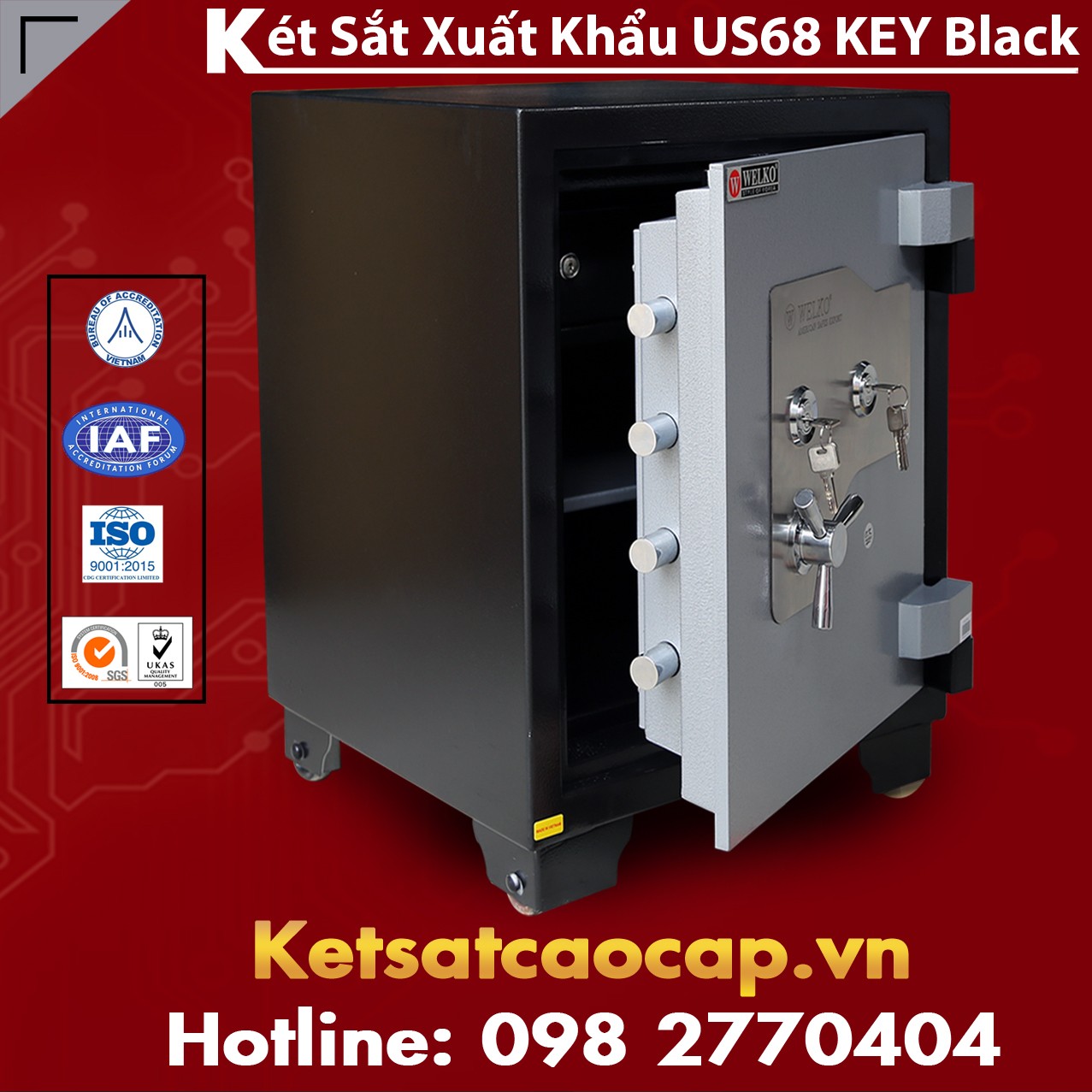 Két Sắt Xuất Khẩu US 68 KEY Black Chất Lượng Vượt Trội Nhiều Tính Năng