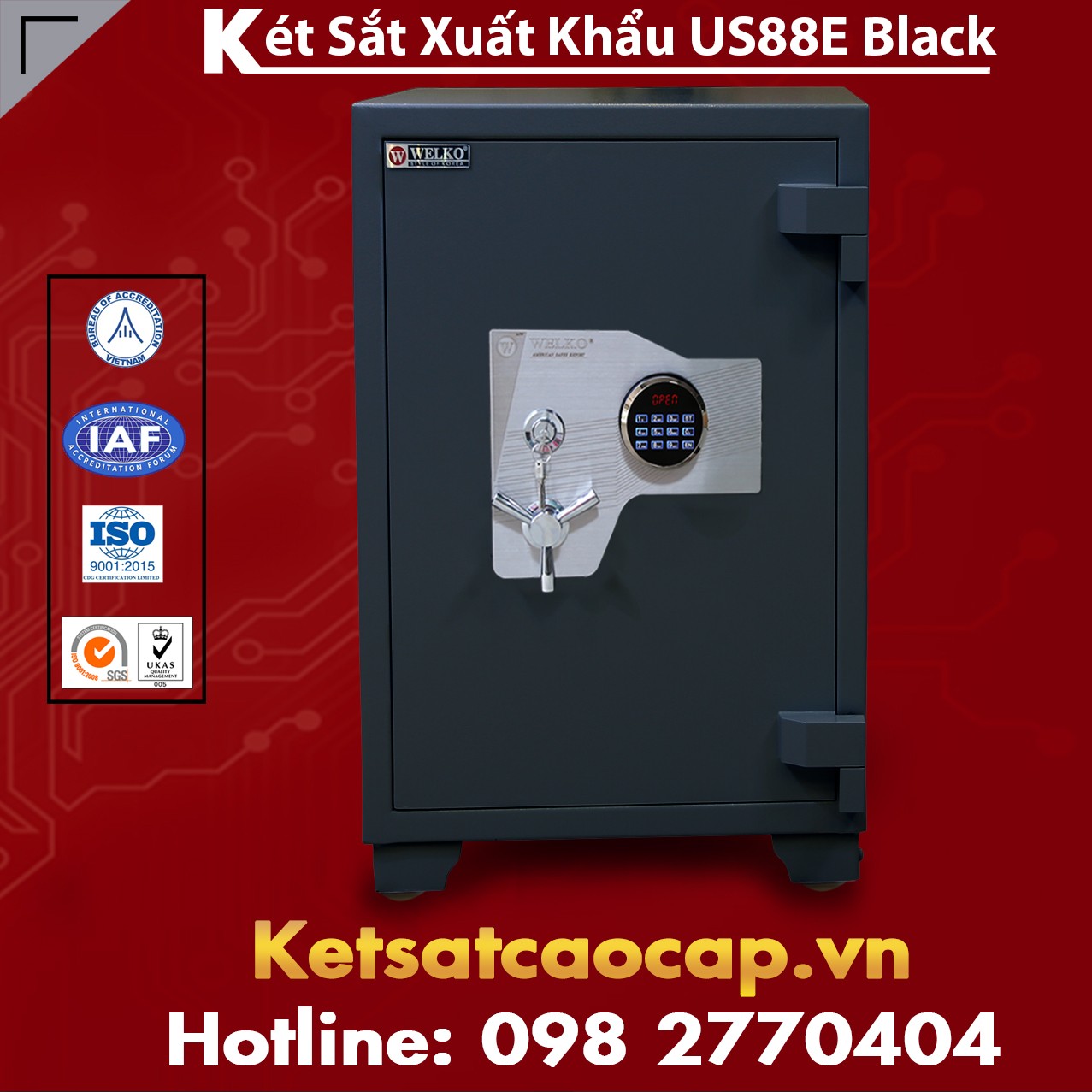 Két Sắt Xuất Khẩu US 88 E Black Két Sắt Siêu Chống Cháy Chống Phá