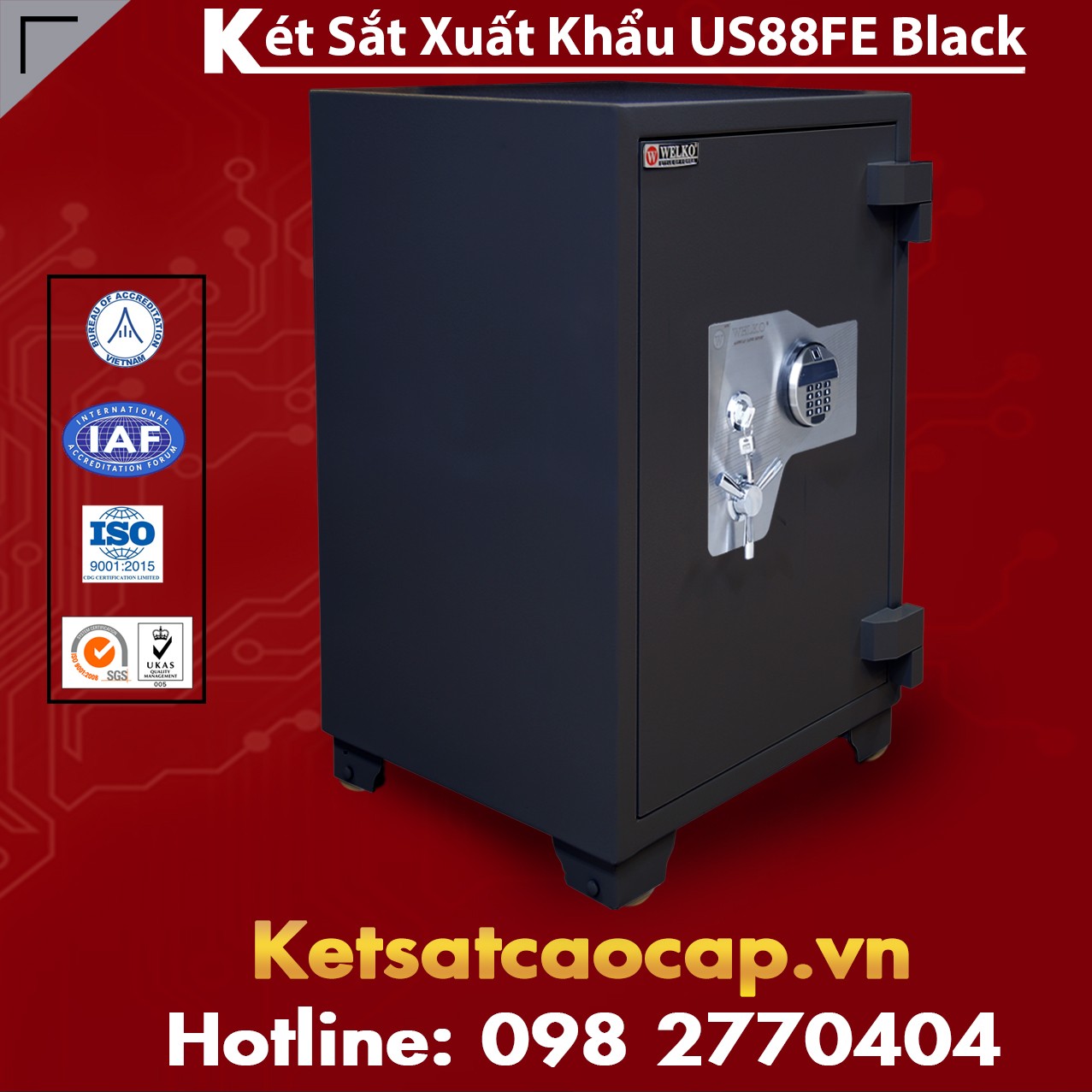 Két Sắt Xuất Khẩu US 88 FE Black Két Sắt Vân Tay Chính Hãng - Uy Tín